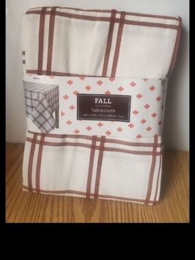 Hobby Lobby Cream and Brown Plaid Fall Table Cloth 60inx120in